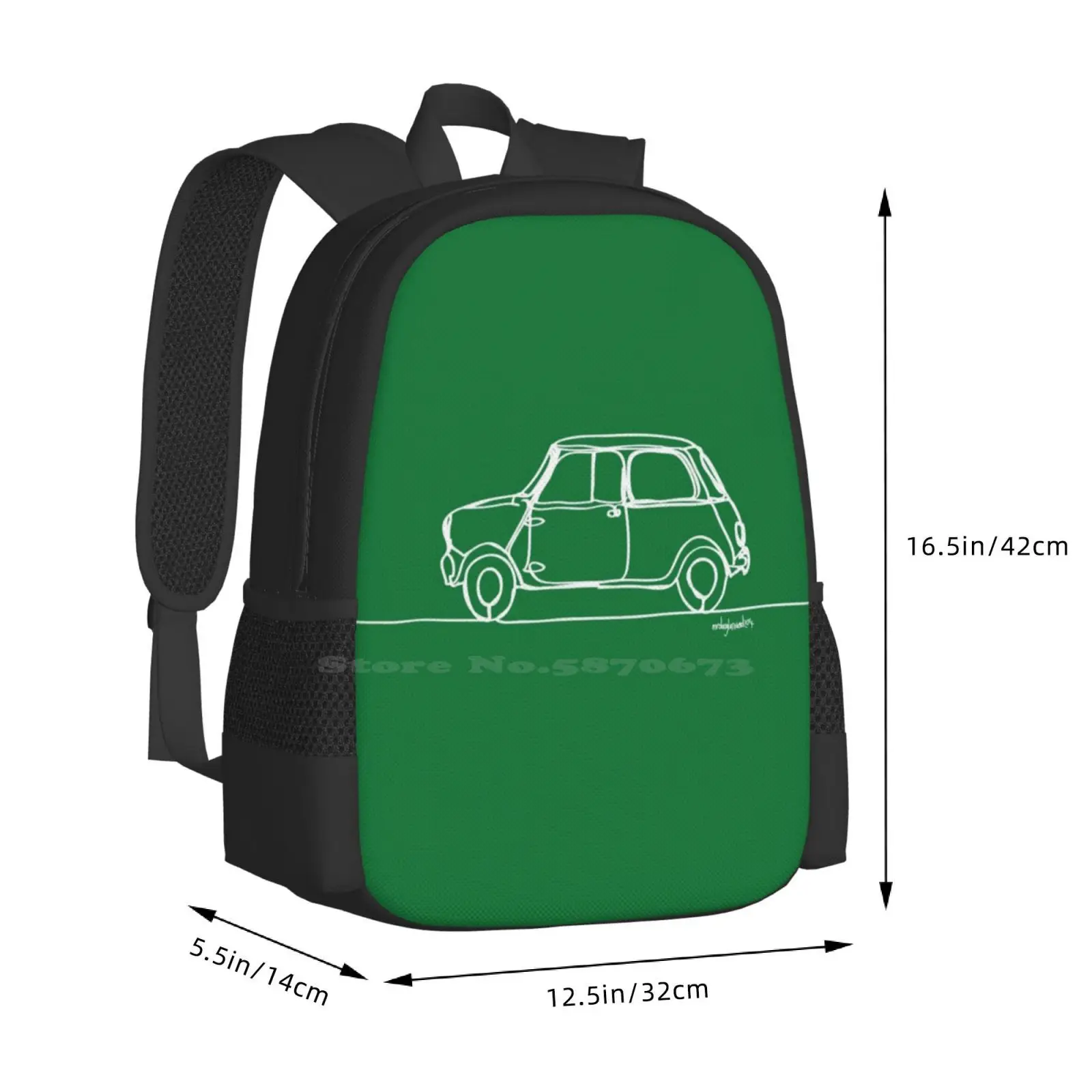 Mini Cooper-Linha única Mochila, Design Padrão Moda, Viagem Laptop, Saco de escola, Illustrator única linha, carro, veículo, Alec