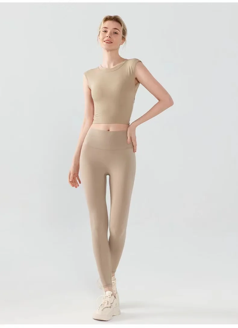 Rückenfreies Sporttop für Damen im Sommer, stoßfeste Pilates-Yoga-Anzüge für kurzärmelige, schnelltrocknende Fitnessanzüge. – Detail 4