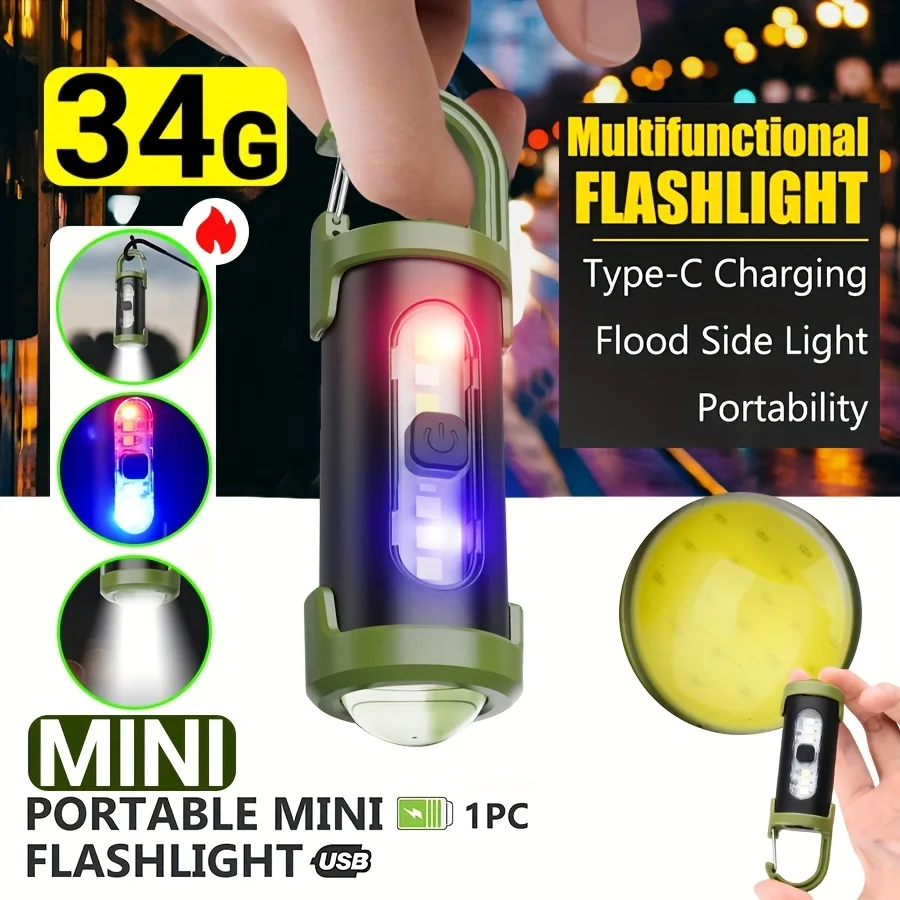 1/3/5 PCS Portable Mini Flashlight USB Rechargeable Keychain Flashlights Small Torch with Floodlight Mode for Backpack Emergency
