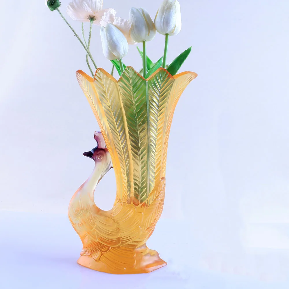 Nordic Colored Peacock Glass Flower Vase Pot Modern Taste Interior Wedding Decoration Office  Home Ornaments Elegant Art Space