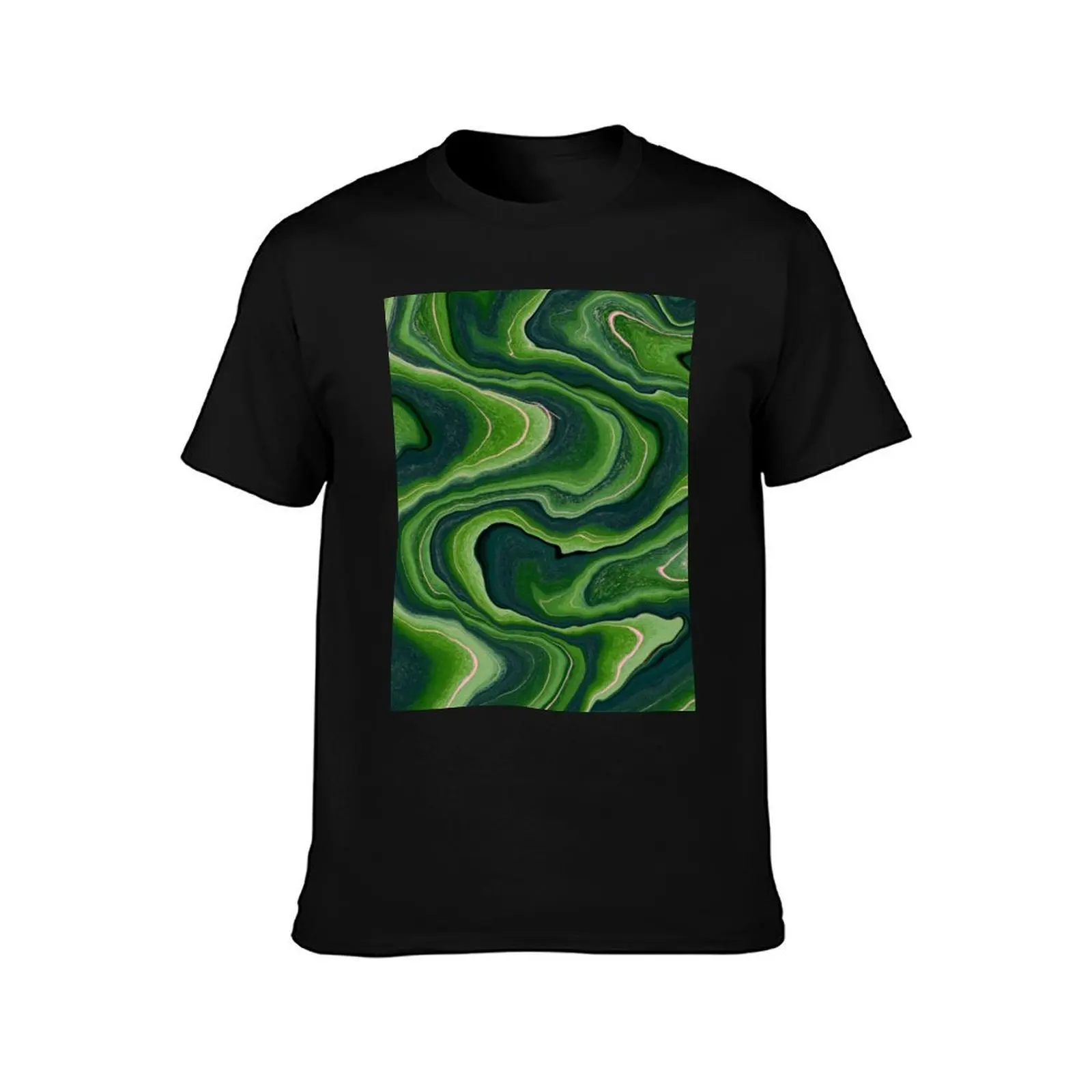 Vivid green Waves abstract T-Shirt, Summer Casual Cotton Tee, Oversized Streetwear Tops, Vintage Graphic Print, Unisex Men Women