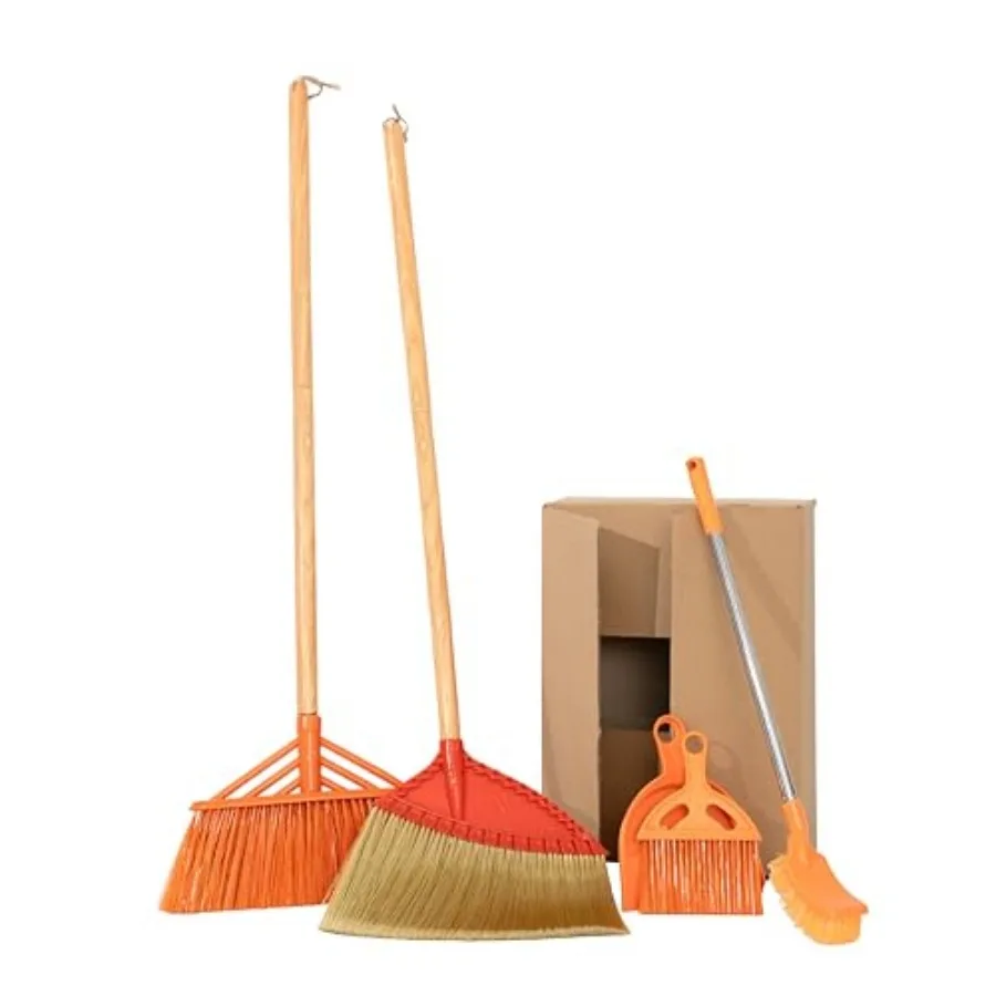 

Bathroom Cleaning Broom Set, 4-Piece Broom and Dustpan Set with Long and Short Handle Brooms Stiff Floor Broom, Angle Broom and