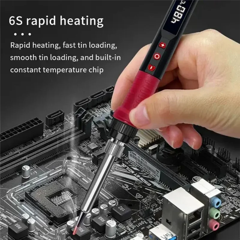 GYTB-LCD Display Adjustable Temperature 80W Soldering Iron Kit Heater Soldering Tools Tips Tweezers Wires EU Plug