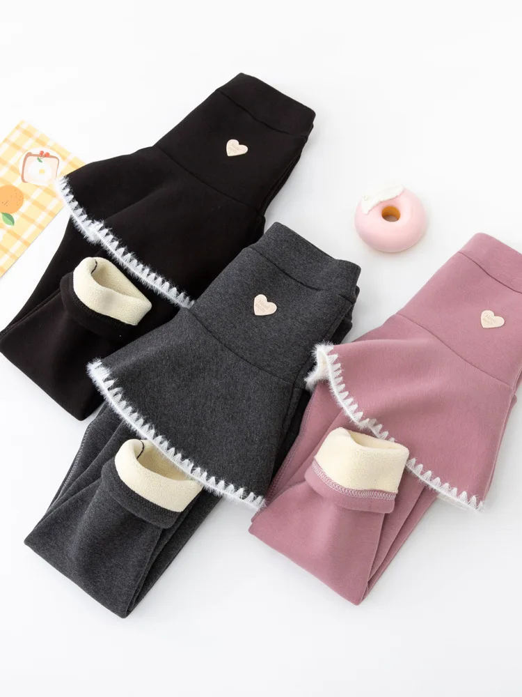 

Детские хлопковые брюки-юбка с сердечками для девочек 3-9 лет, флисовые, вельветовые, теплые, плотные, 100-150 см, новые зимние леггинсы-платье для девочек