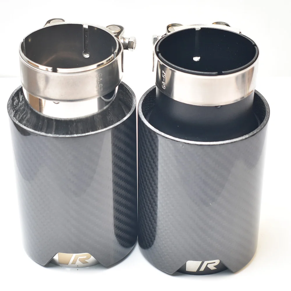 

Bevel Muffler 1PC Car Modified Twill Glossy Black Carbon Fiber End Pipe Stainless Steel Exhaust Tip For M Style
