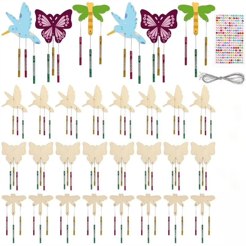 

High-quality 65Pcs Wooden Decorative Hanging Ornaments, Including Dragonfly, Butterfly & Bird Wooden Signs for Home Decoration