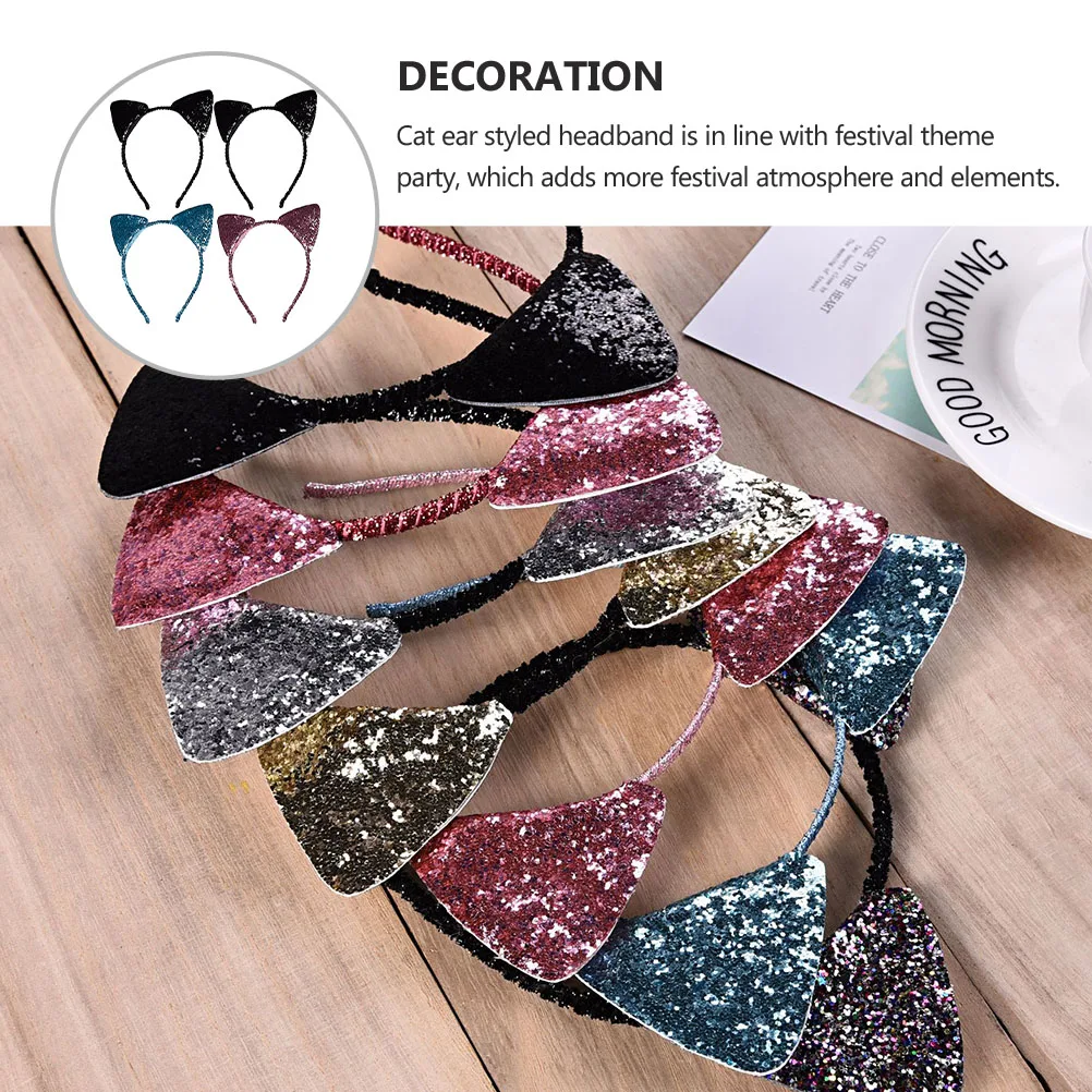 

4pcs Cat Ears Headb Kids Hair Accessories Sequin Headdress Girls Stylish Hairb Child Safe Wear Premium Material