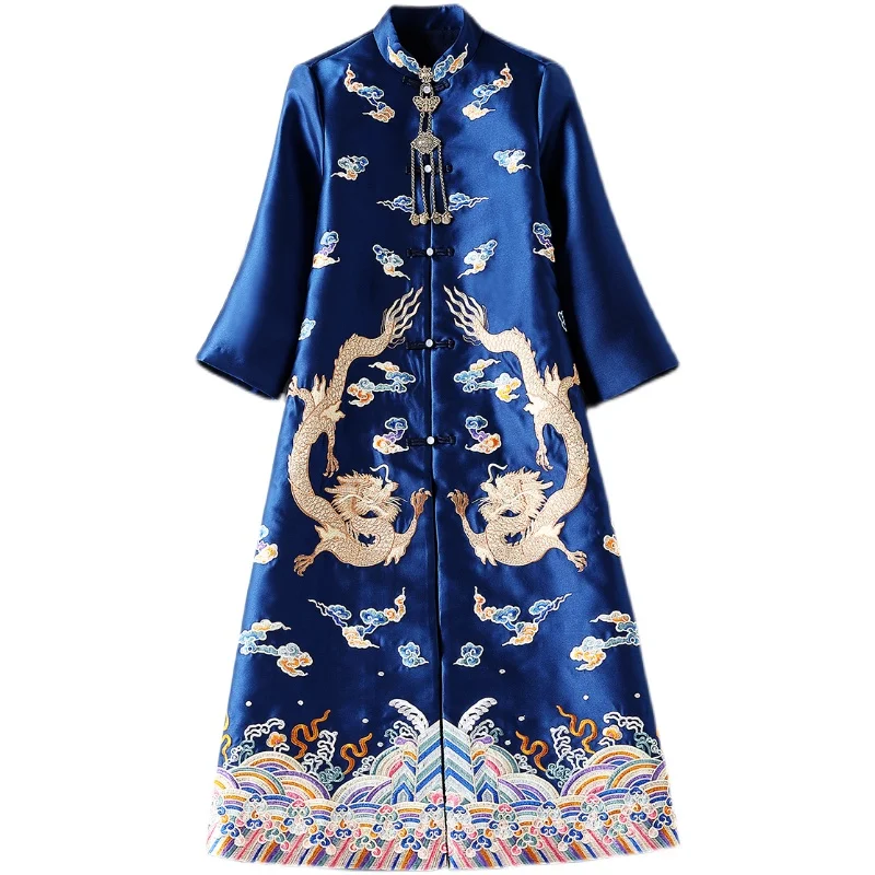 Chinese style outerwear women\'s autumn embroidery Chinese style Tang style windbreaker women\'s mid length style