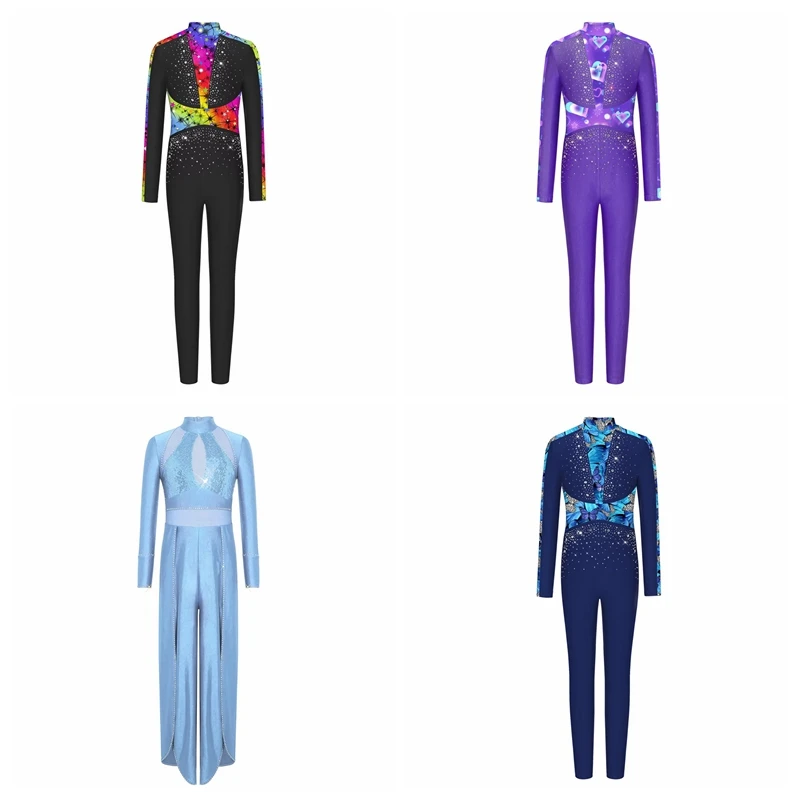 子供用新体操ジャンプスーツ、女の子用バレエレオタード、ダンスレオタード、バレリーナ衣装、コンテンポラリーダンスコスチューム