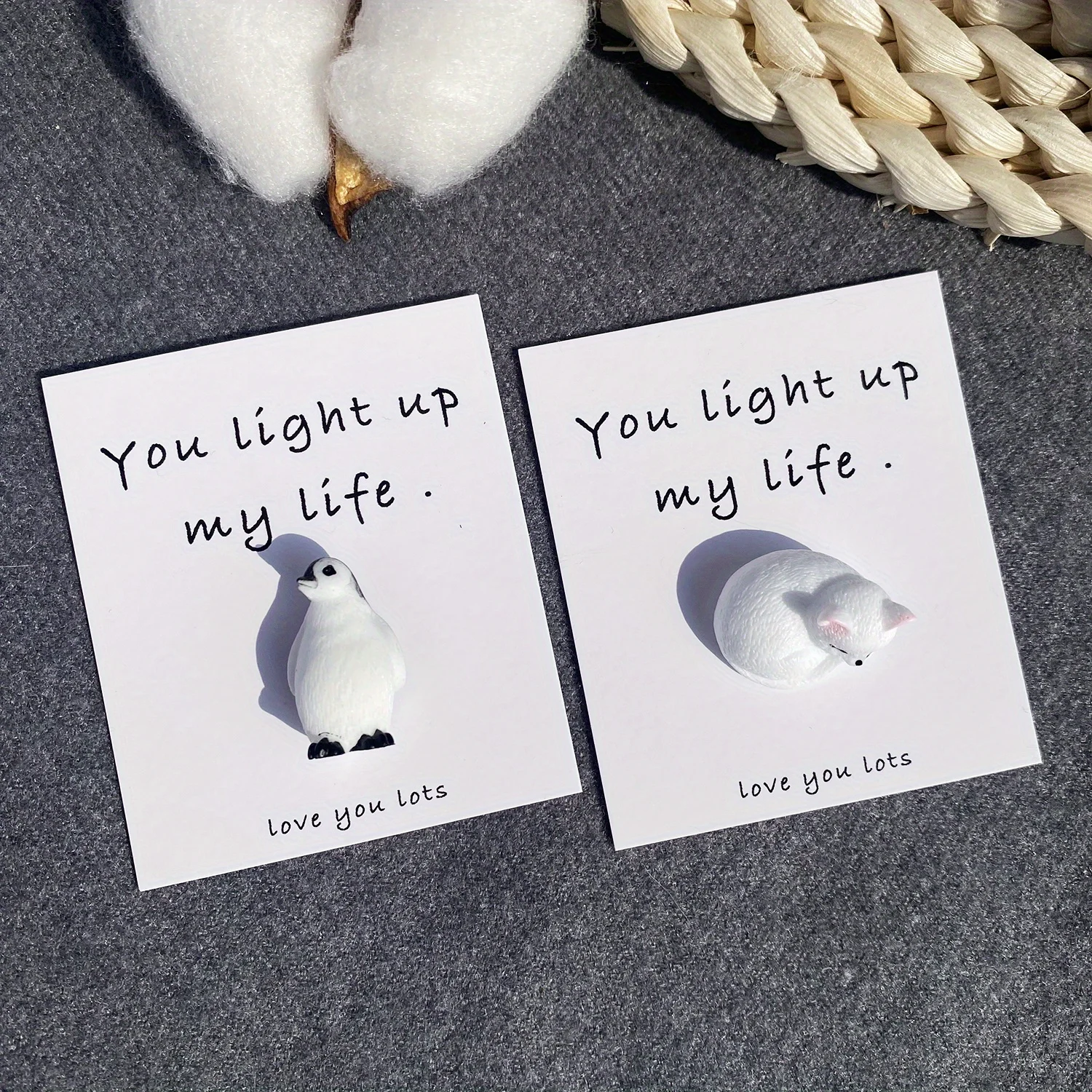 1 set, Anniversary Card For Husband Or Wife,Mini Cute cat, penguin encouragement resin card, I Love You Gift, Happy Wedding Anni