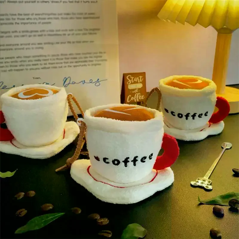 Cute Fun Simulation Coffee Cup Keychain Cartoon Stuffed Doll Toy Backpack Bag Pendant Decorative Car Key Chains Accessories Gift