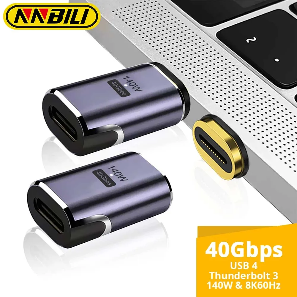 NNBILI 140W Magnetic USB C Adapter USB-C Male to USB-C Female 40Gbps Connector for MacBook Pro/Air Tablet Laptop Mobile Phone