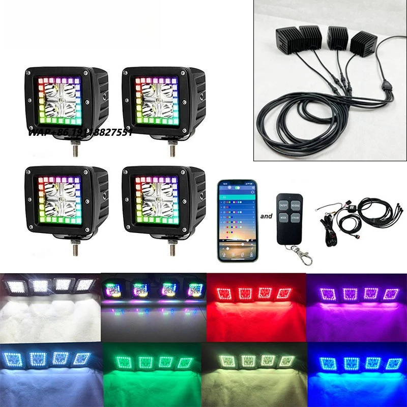 

Greenshuo 4wd Accessories 4x4 Offroad Led Strobe Light Rgb Chasing Work Light APP & Remote Control