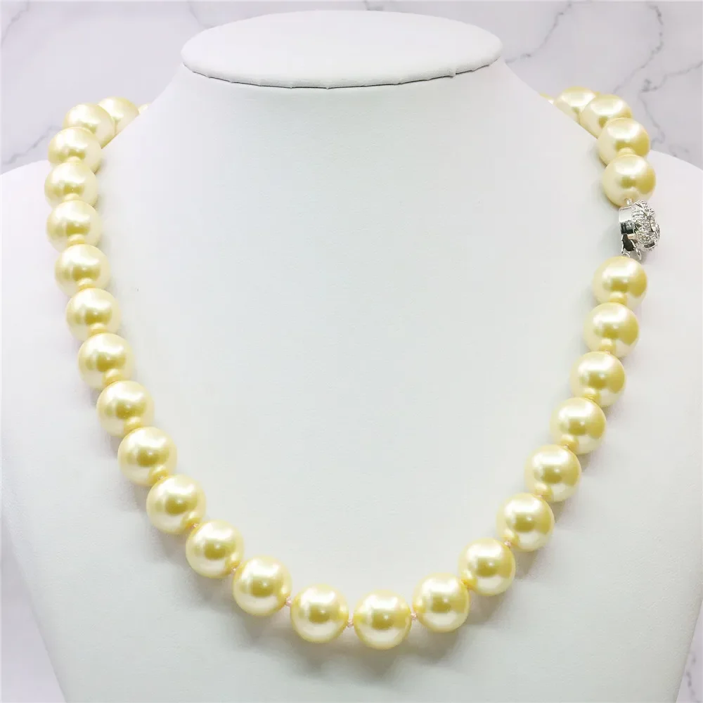 Chalcedony Neck DIY12mm Gold-Color South Sea shell Pearl Necklace 18inches Beads Jewelry Making About 33 pcs/strands