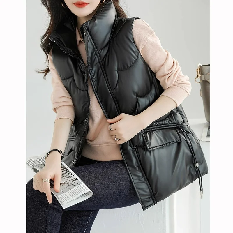 

plus Size 240 Pou Bla Side Dstring Jaet Women's Thiened Vest Winter Casual Korean Sle Large Size Coat