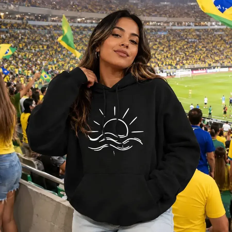 Women'S Sun Pattern Print Hoodie Casual Hooded Sweatshirt With Drawstring Cartoon Style Fall/Winter Wear Outfit Unisex Top