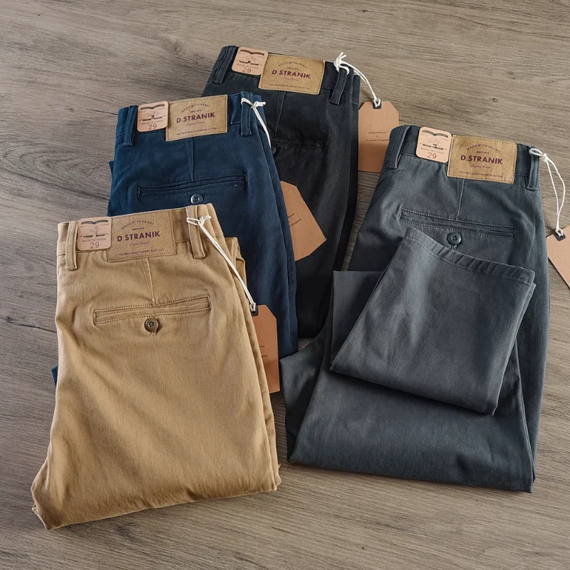 2371# Spring and Autumn New American Retro Cargo Pants Men's Simple 100% Cotton Washed Loose Elastic Casual Straight Trousers