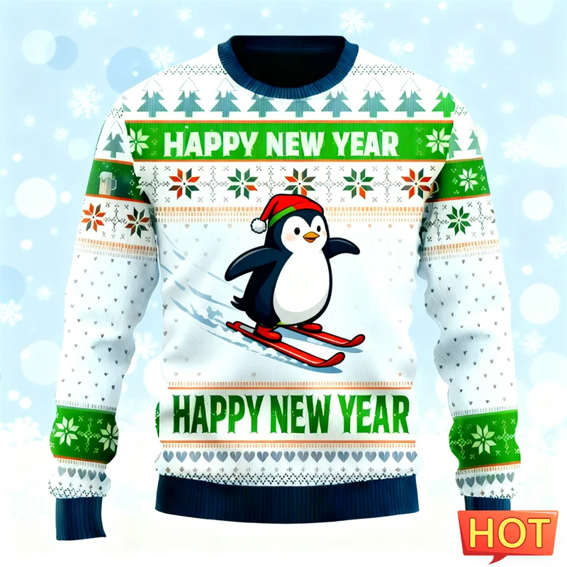 

Модный уродливый рождественский свитер с буквами «С Новым годом», простая модная праздничная одежда, толстовка с 3D принтом, повседневный пуловер большого размера