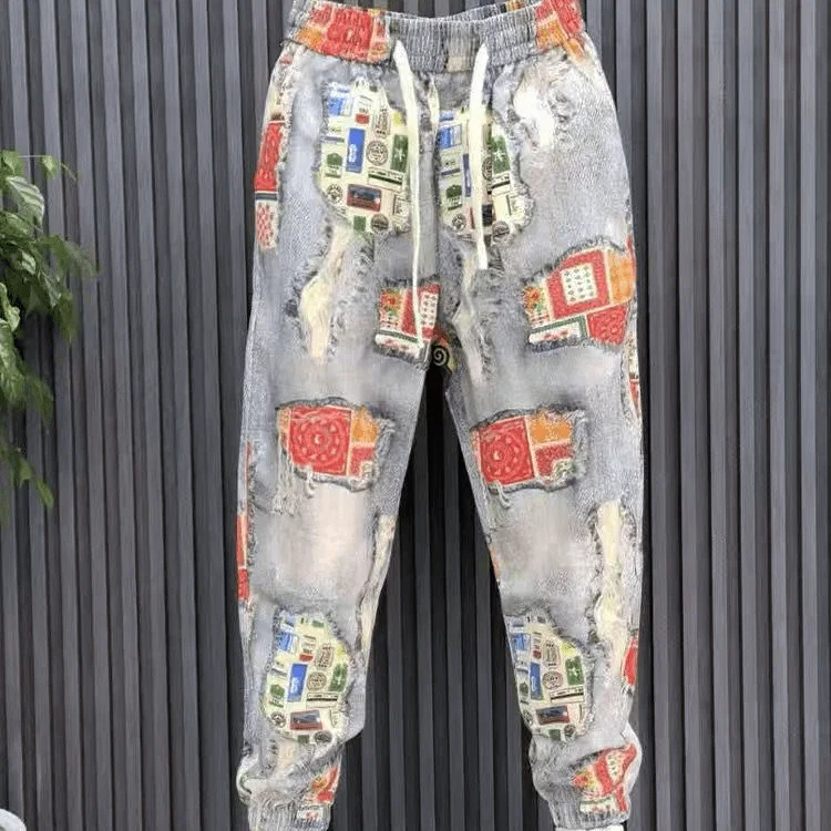 Retro Painted Print Set for Men Fashionable and Versatile Handsome Jacket Casual Pants Popular Two-piece Set