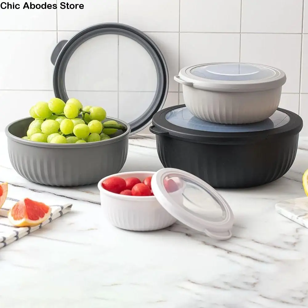 

4 pieces/set Food Grade Wide-Mouth Mixing Bowl Set Plastic Stacking Snack Container With Visible Lid Sealed Salad Bowl Picnic