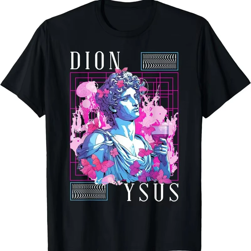 DionysusGreek Mythology Steam Wave Aesthetic Ancient Greek Men's Printed T-shirt White Cool Retro Pattern T-shirt Men's Clothing