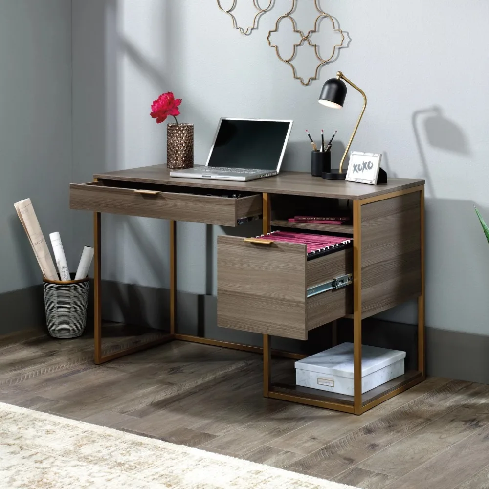 

Single Pedestal Desk, Diamond Ash Finish，At home game table, office computer desk