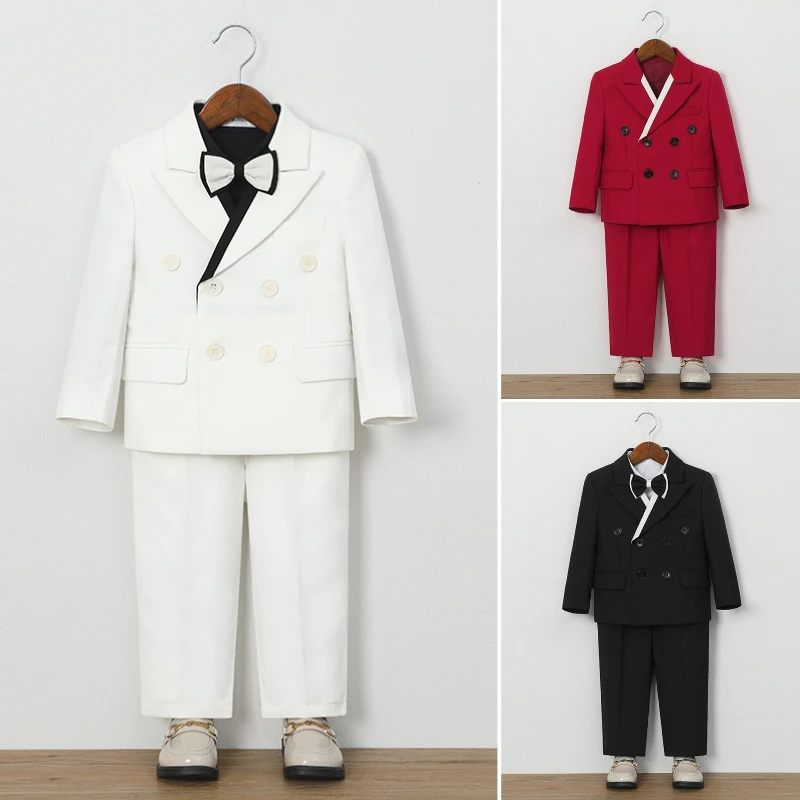 

Kids Tuxedo Set for Wedding Party Photography Formal Outfits British Style Boy Piano Recital Costume Autumn Child Birthday Suits