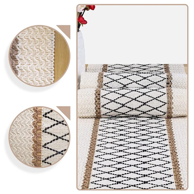 Bohemian Dining Table Runner - Jute Burlap Natural Table Runner 72 Inches Long, Farmhouse Style Braided Table Runner