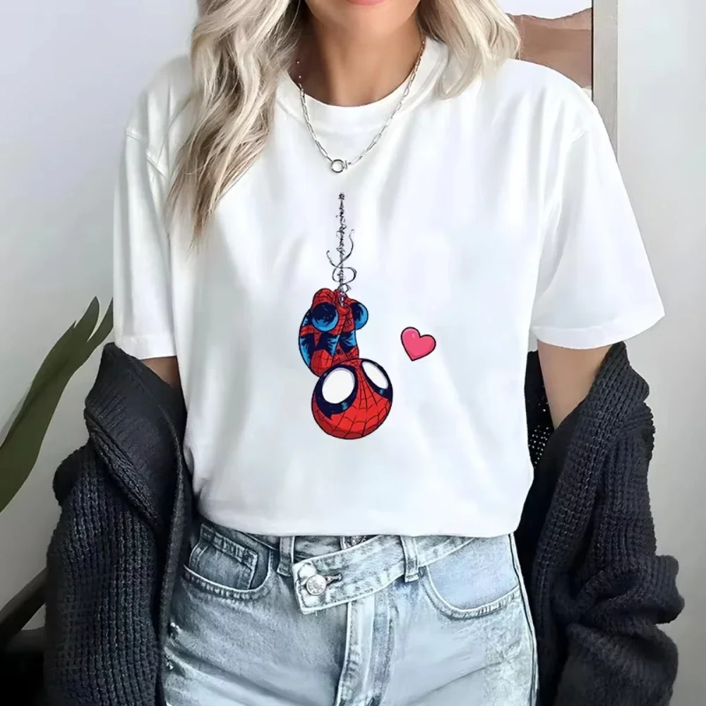 

Marvel, аниме мультфильм Человек-паук с принтом модная футболка женская уличная рубашка с круглым вырезом и коротким рукавом Y2K футболка топ для отдыха свободный