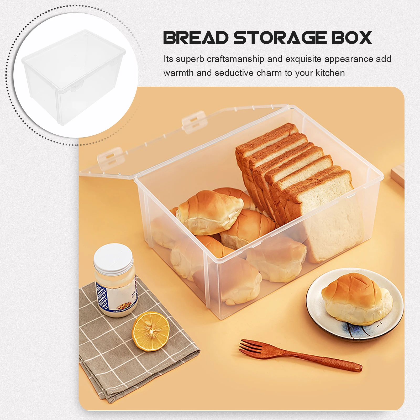 

Plastic Bread Container Dustproof Cake Box Kitchen Storage Tool Long Lasting Safe Edges Bread Snacks Fruit Refrigerator