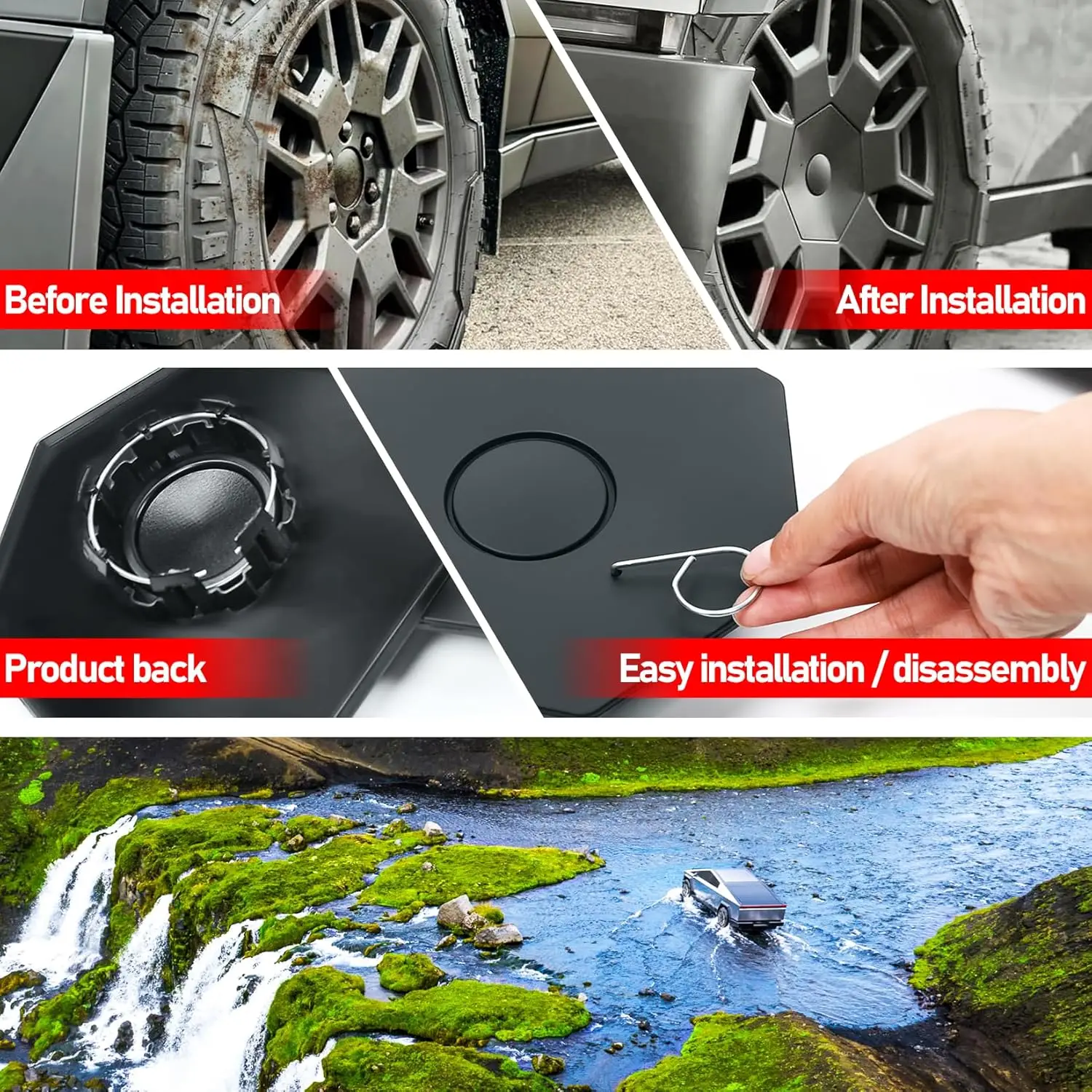 4PCS Wheel Center Hub Caps Full Coverage Removable Wheel Hub Cap for 2024 2023 Tesla Cybertruck Accessories