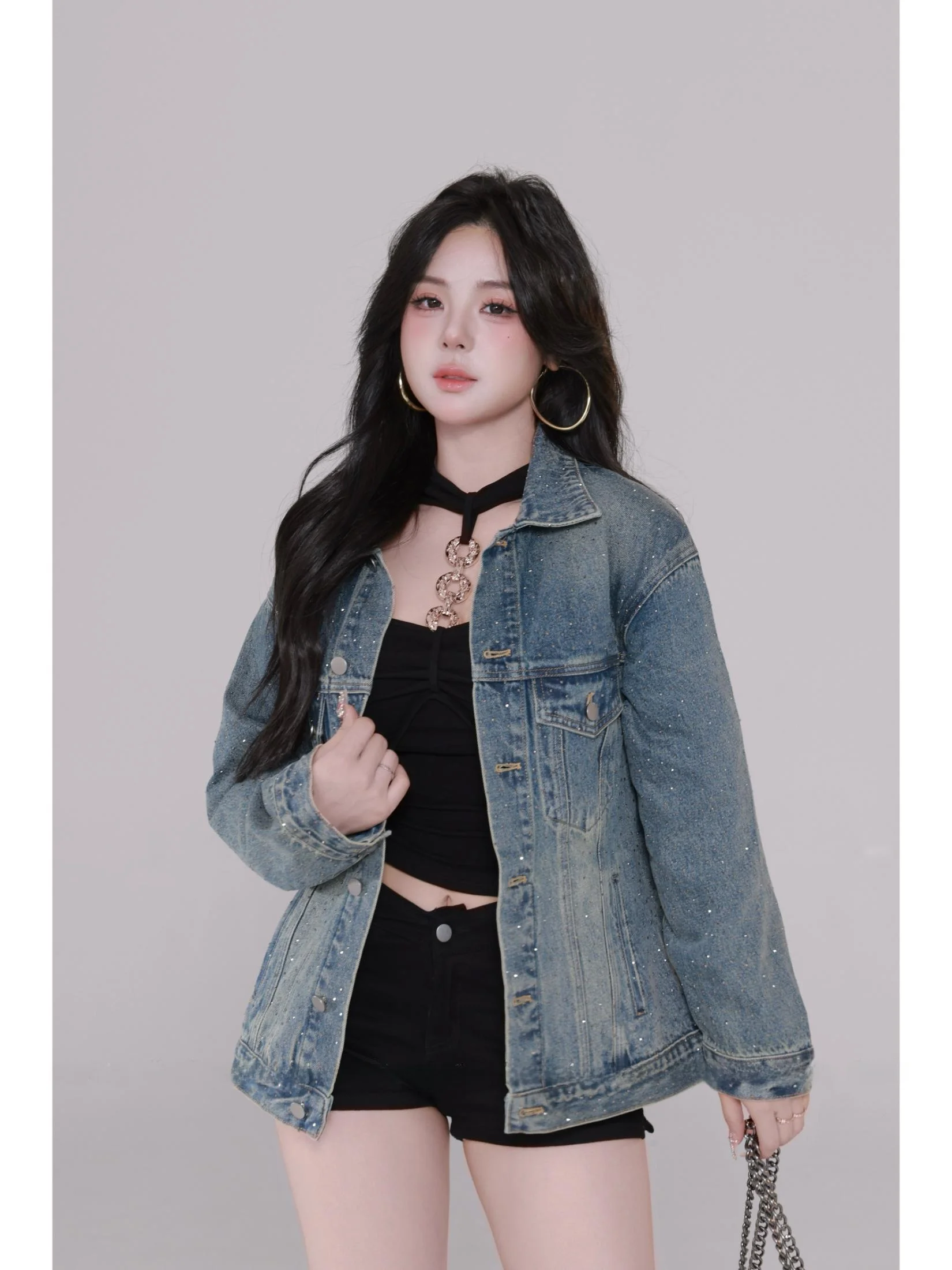 

Женская джинсовая куртка из плотного хлопка 80D с воротником, повседневная, свободного кроя, дышащая, с длинными рукавами, осенне-зимнее пальто