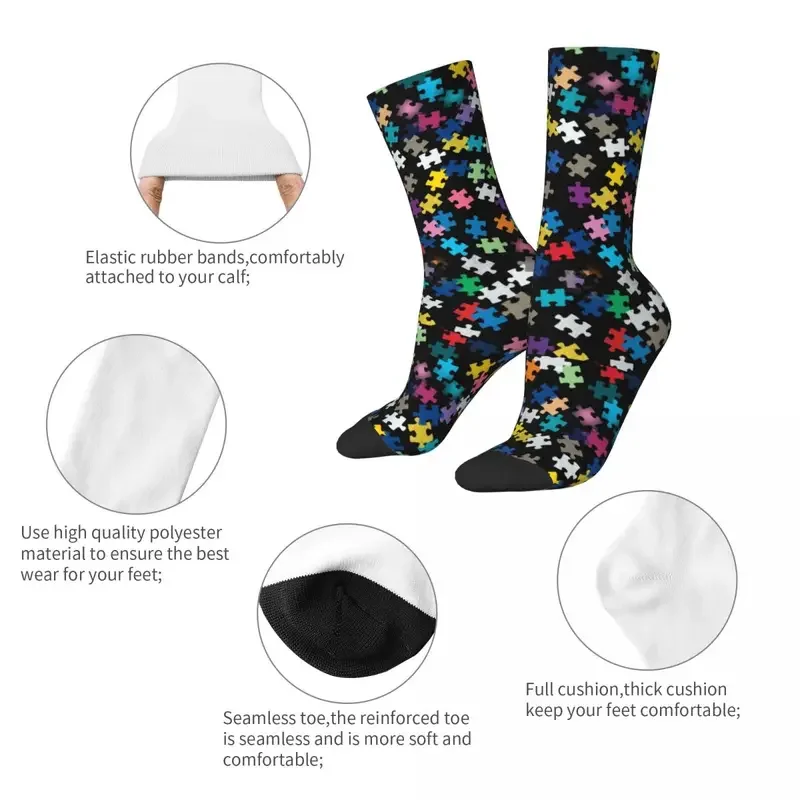 Y2K Retro Autism Awareness Puzzle Pattern Basketball Polyester Middle Tube Socks For Unisex