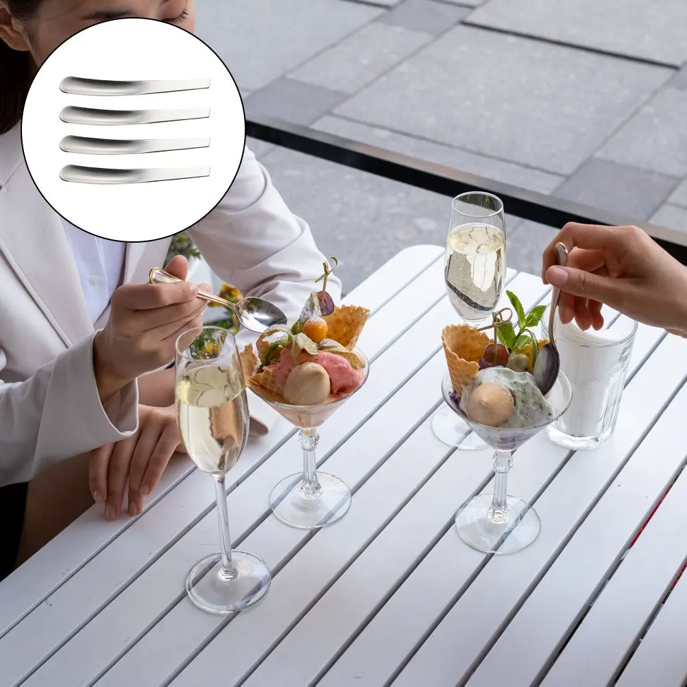 

4Pcs Stainless Steel Spoons Elegant Kitchen Egg Breakfast Mini Spoons Smooth Easy Clean Multiuse Dessert Coffee