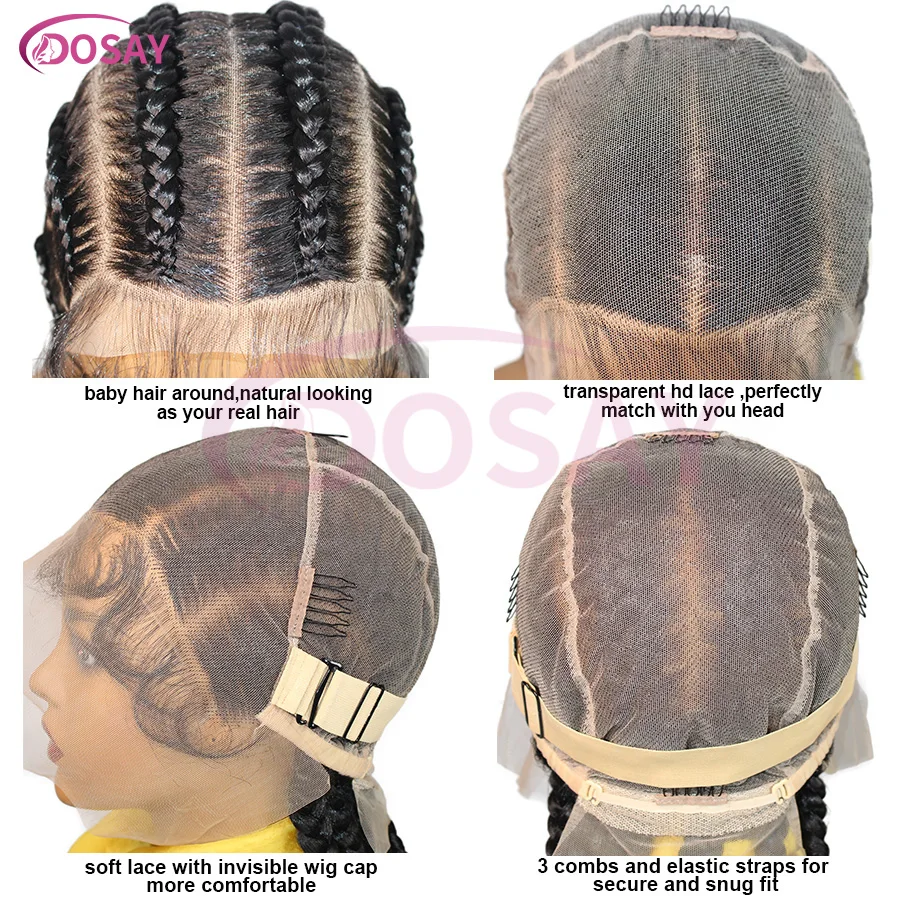 Perucas trançadas de cornrow curto, renda completa, sintética, sem nós, caixa, peruca com cabelo de bebê, trança jumbo, perucas de cabelo para mulheres africanas