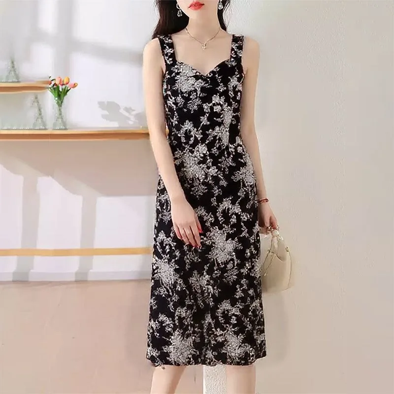 Nuovo stile donna estate moda sottile semplicità tendenza elegante sexy floreale retrò moda camis gonna a trapezio stampa elegante Dres