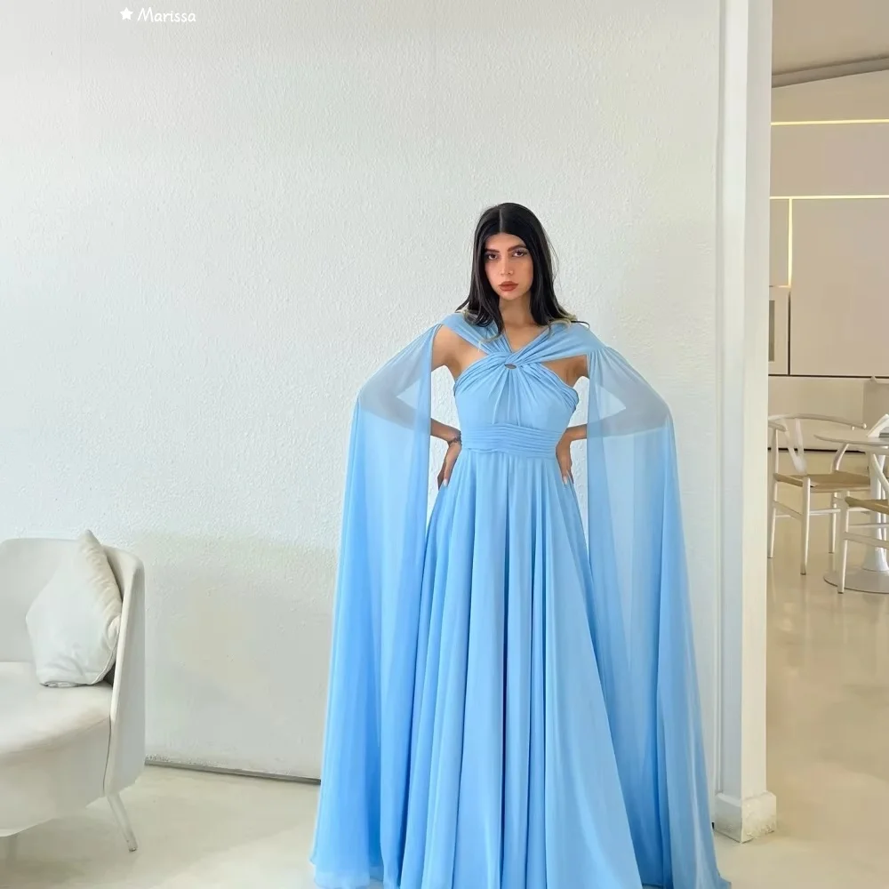 فستان سهرة نسائي مصنوع حسب الطلب من ماريسا شال أزرق متقاطع فساتين حفلات أنيقة للنساء فساتين حفلات شيفون فاخرة للحفلات الراقصة #2