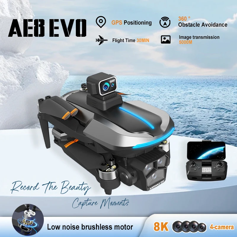 AE8 EVO Drone HD 4 kamera 5G WiFi 360 ° Laser unikanie przeszkód bezszczotkowy silnik 8K GPS powrót zdalnie sterowany Quadcopter zabawki drony