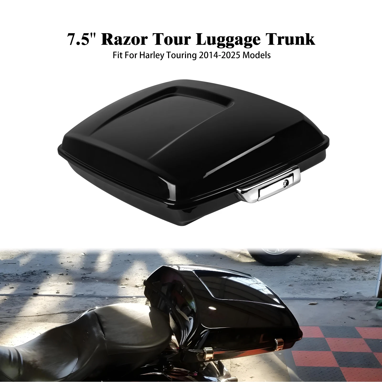 

7.5'' Motorcycle Trunk Tail Box Top Case With Latches For Harley Touring Electra Street Glide Road King 14-25 Razor Tour Luggage