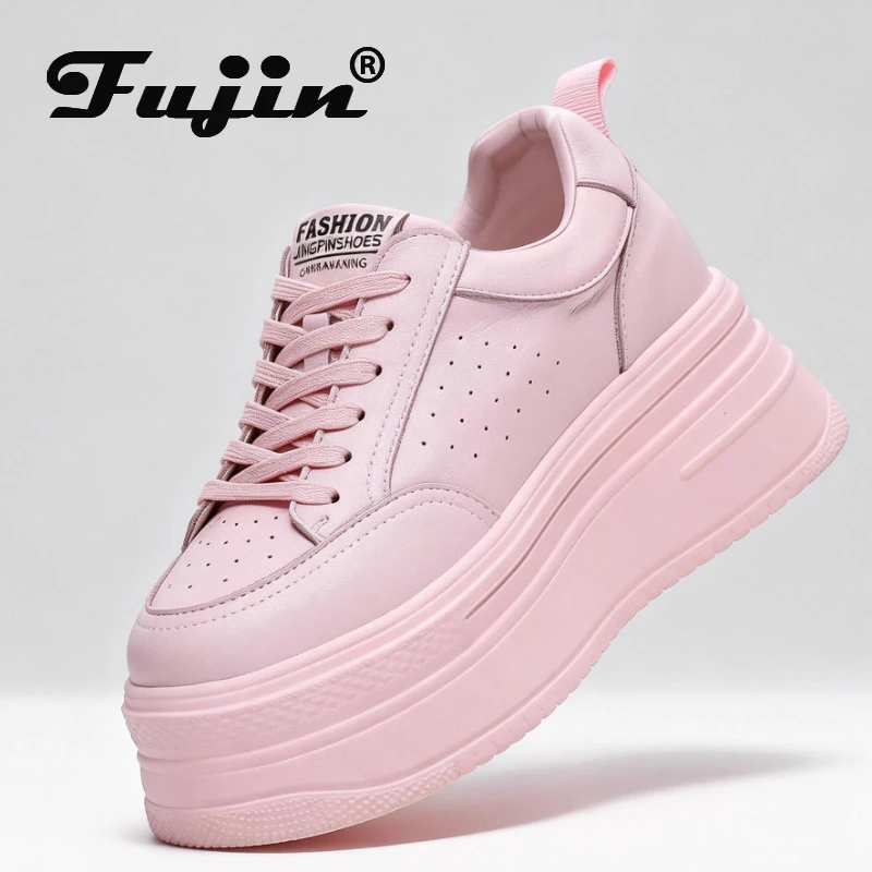 

Fujin/женская повседневная обувь из натуральной кожи 8 см, кроссовки на массивном каблуке, женская обувь для отдыха на платформе, осенне-зимние женские кроссовки