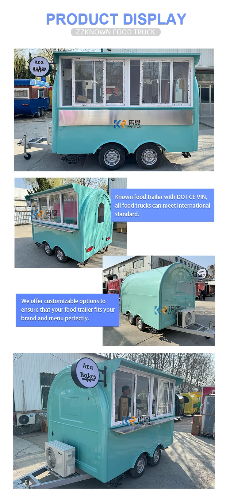 Грузовик для еды Мобильные торговые грузовики для мороженого Полностью оборудованный прицеп для пиццы Концессионный прицеп для фаст-фуда