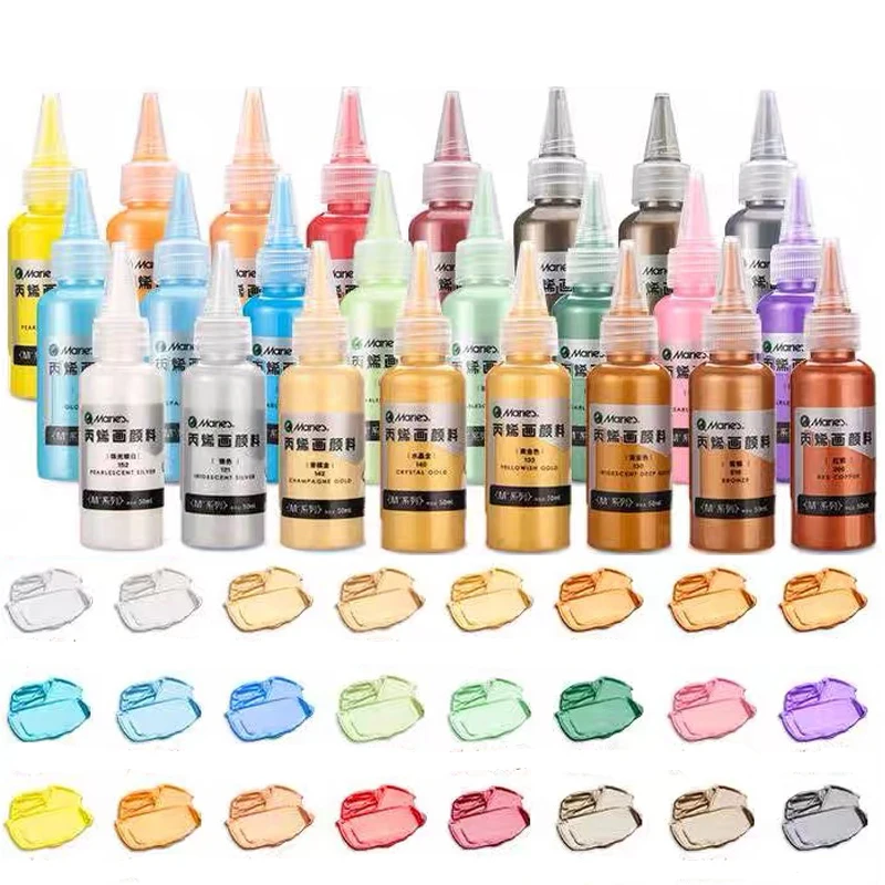 Marie's 25 colores 50ml pintura acrílica metálica pigmentos brillantes ricos nacarados con botella papelería suministros de arte escolar