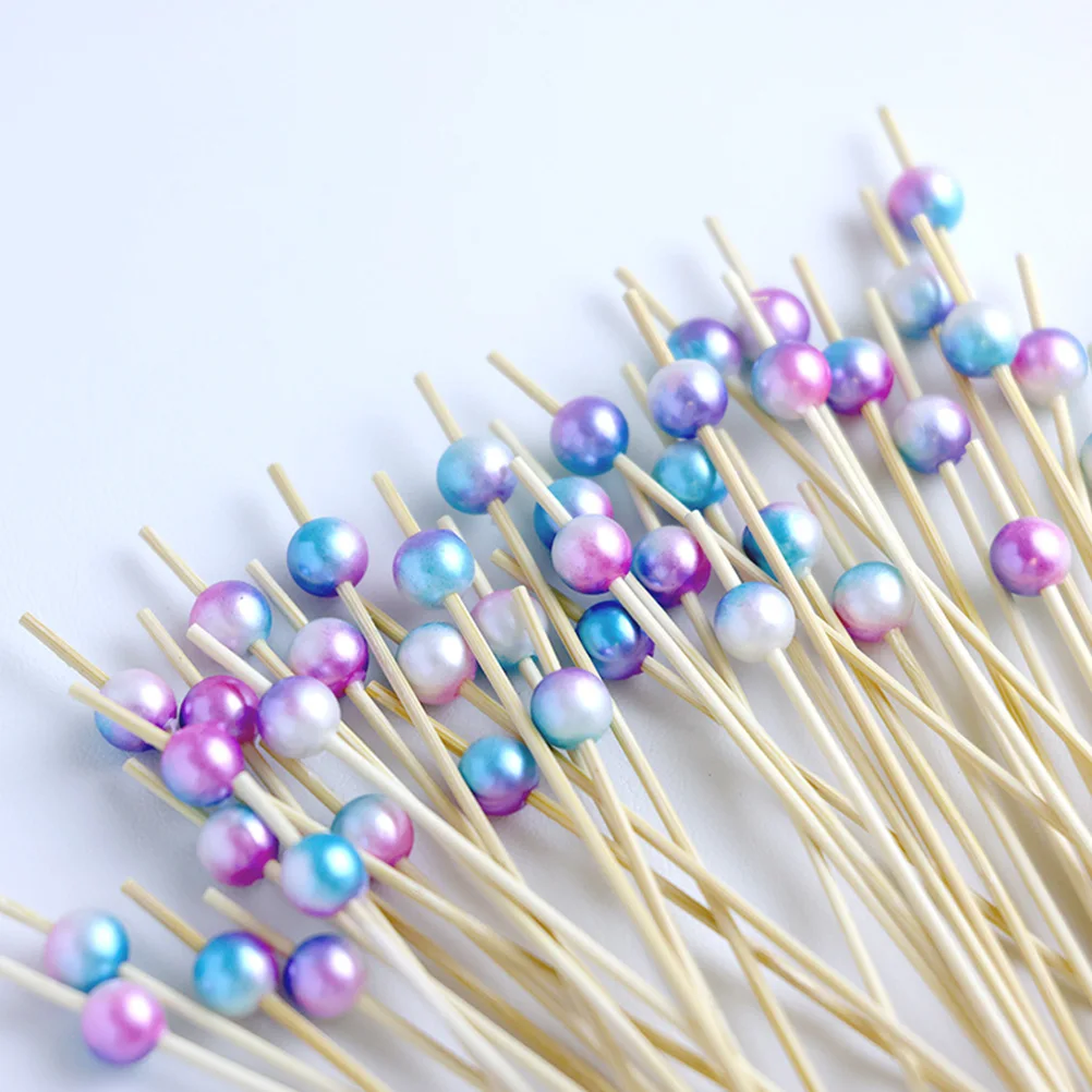 

300pcs Pearl Fruit Picks Elegant Wood Cocktail Sticks for Party Appetizers Sandwiches Desserts Fruits Decorative Kitchen Bar