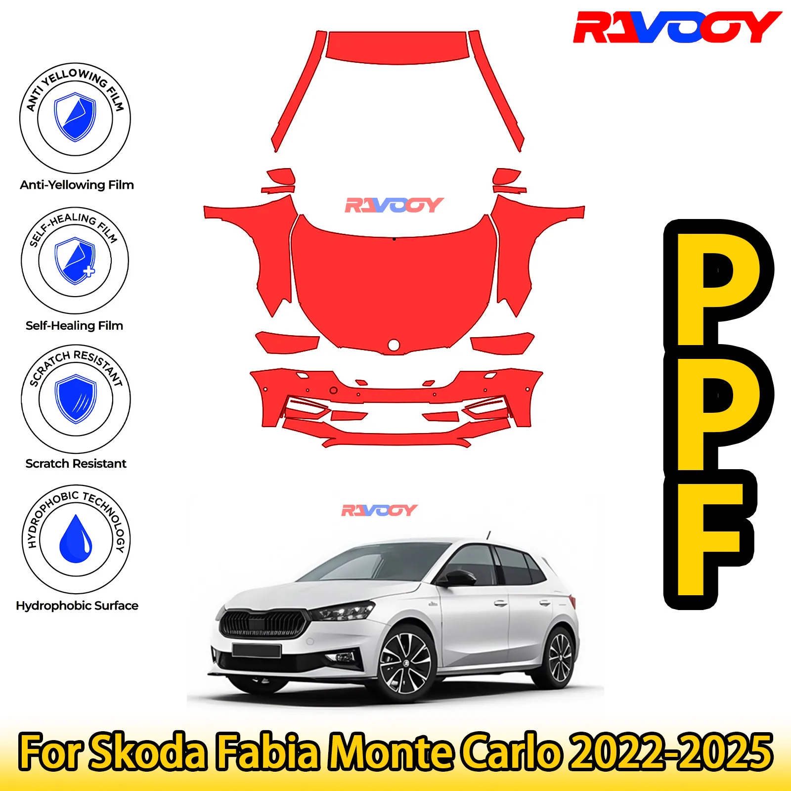 

For Skoda Fabia Monte Carlo 2022-2025 Glossy Matte Black Precut front PPF Kit Paint Protection Film