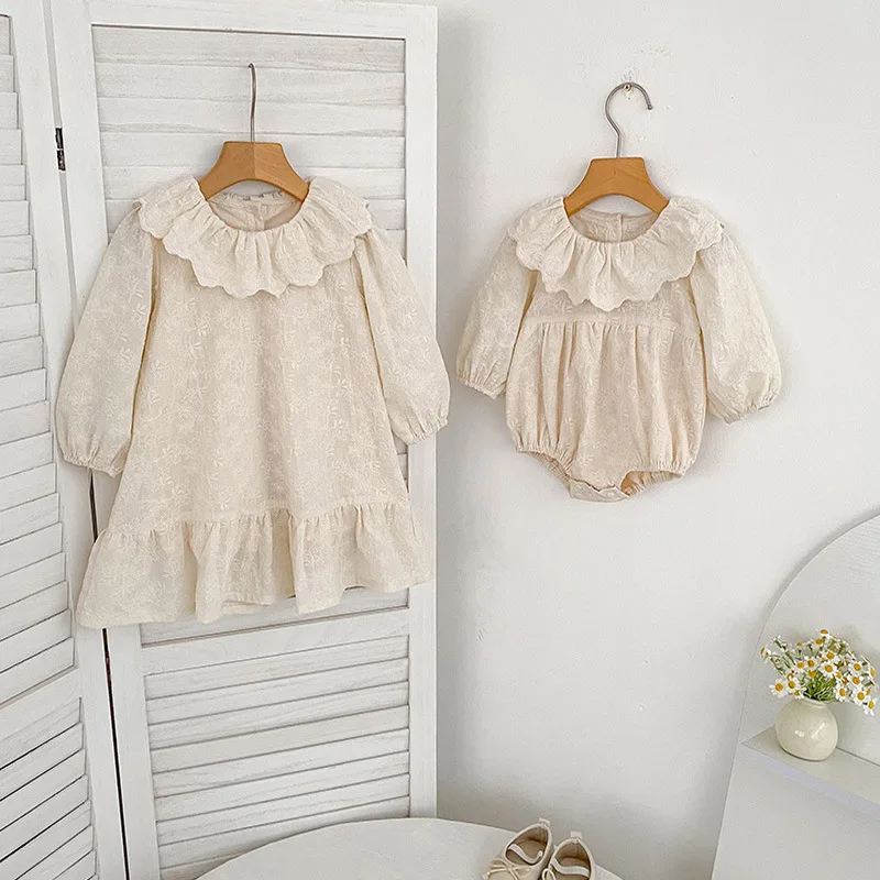 

Baby Girl Dress Spring and Autumn New Baby Romper Long Sleeve Embroidered Doll Collar Princess Dress for Girls