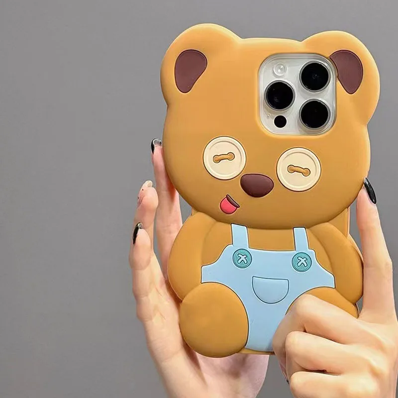 

Cute Cartoon 3D Teddy Bear Suitable For iPhone 13 Pro Max Phone Case All Inclusive Silicone 14 15 12 11 Protective Cover