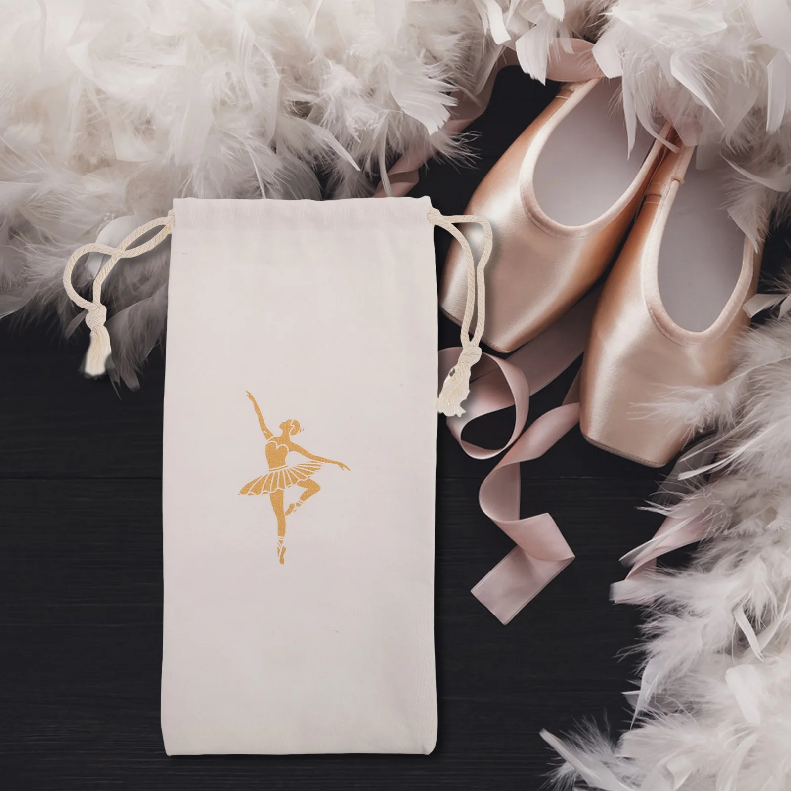 

Breathable Canvas Dance Shoe Bag Ballet Storage Pouch Drawstring Closure Portable Lightweight for Travel Class Performance Gym
