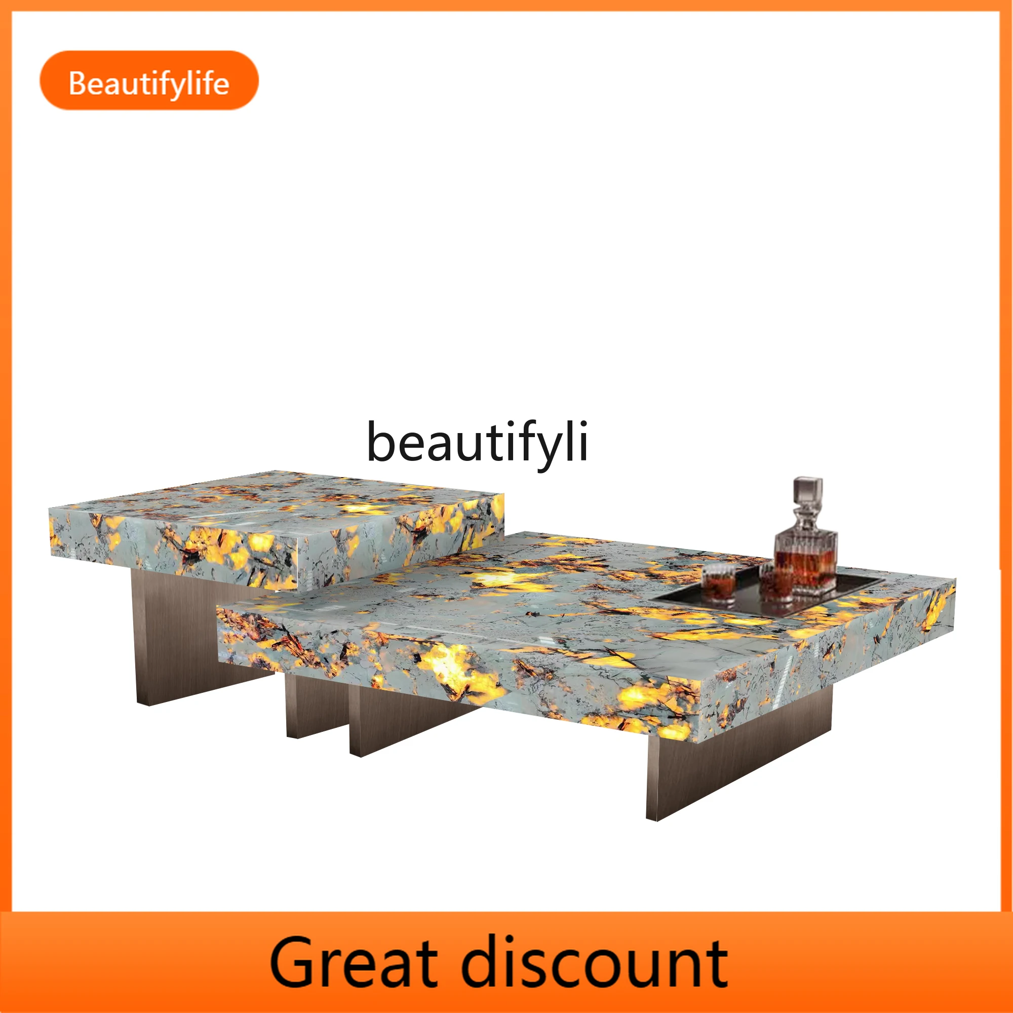 Coffee table combination living room square jade luxury stone light luxury high-end large flat-floor villa coffee table