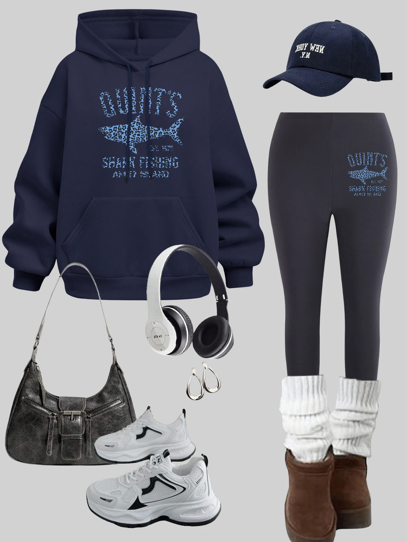 

Толстовки с принтом Quint'S Shark Fishing Island, женские универсальные пуловеры с карманами, эластичные осенние комплекты леггинсов, теплые свободные брюки