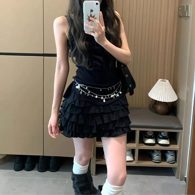 Stylish Ruffles Spliced Slim Cupcake Dresses Summer Solid Color Women's Clothing Square Collar Sleeveless Balletcore Mini Dress